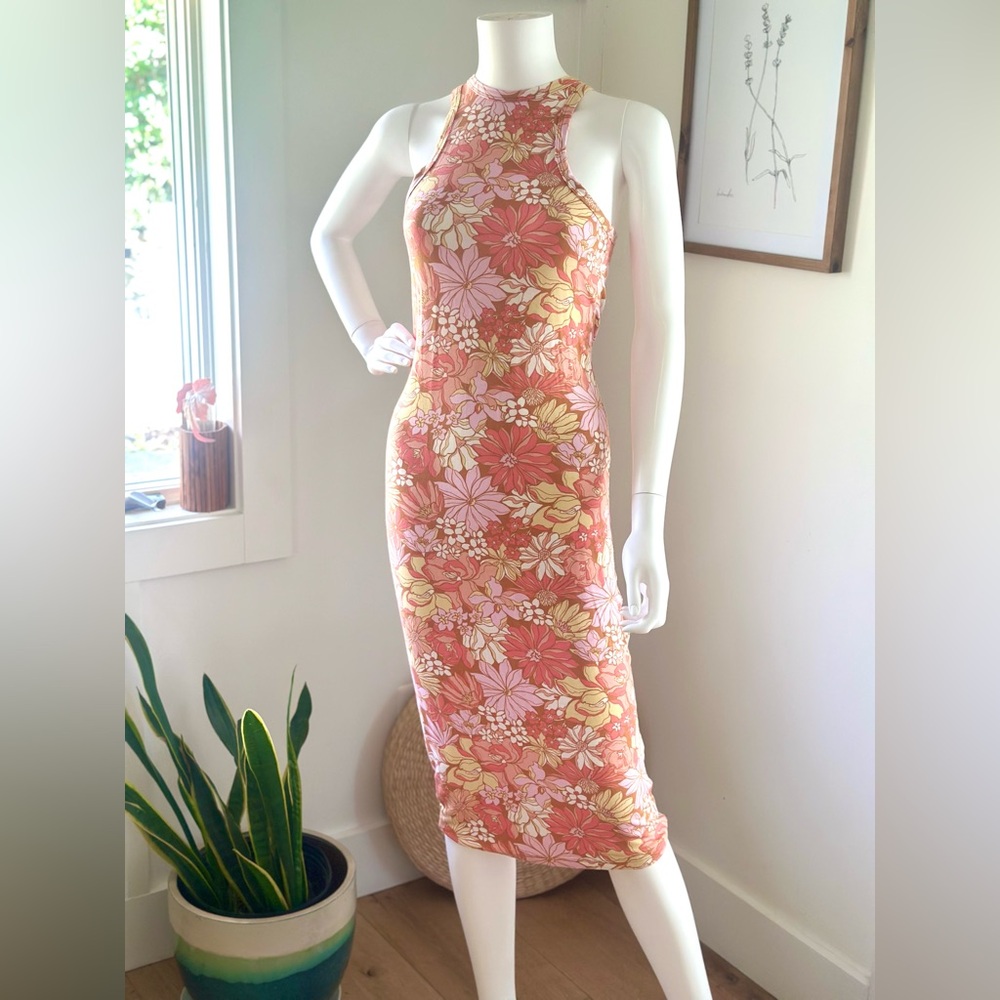 Billabong Tomboy Midi Dress Floral Pattern Beach Surf Bodycon Dress Size M